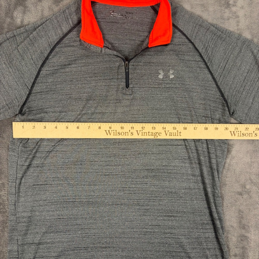 Under Armour Pullover Mens Large Gray Orange Quarter Zip Athletic Running Fleece - Picture 5 of 7